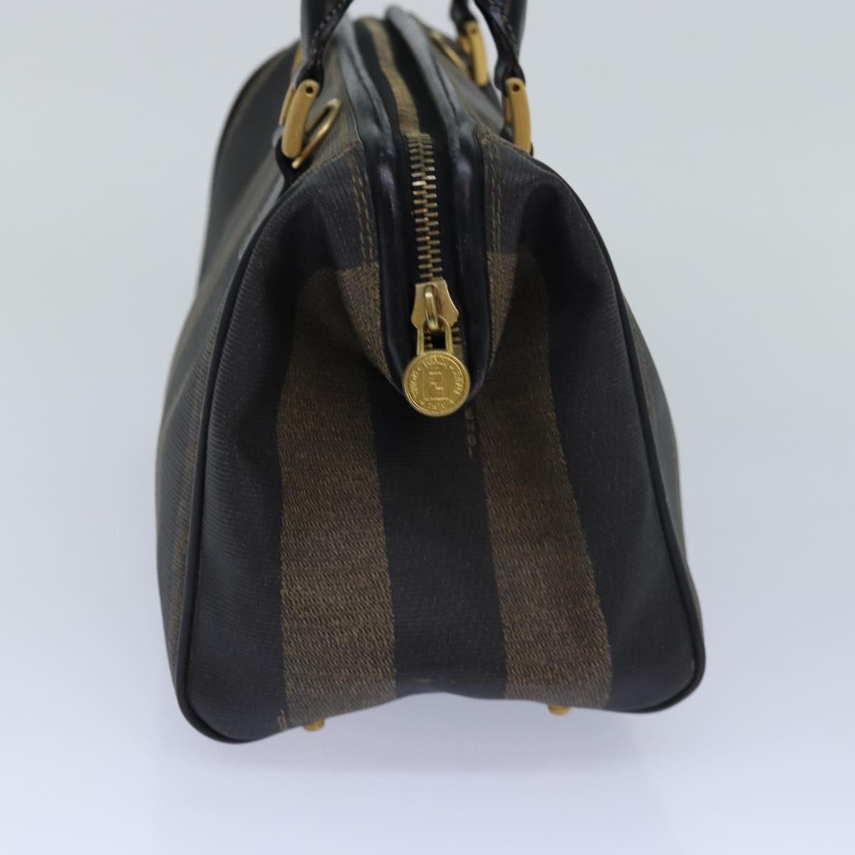 FENDI Pecan Canvas Hand Bag Brown Black ar12307