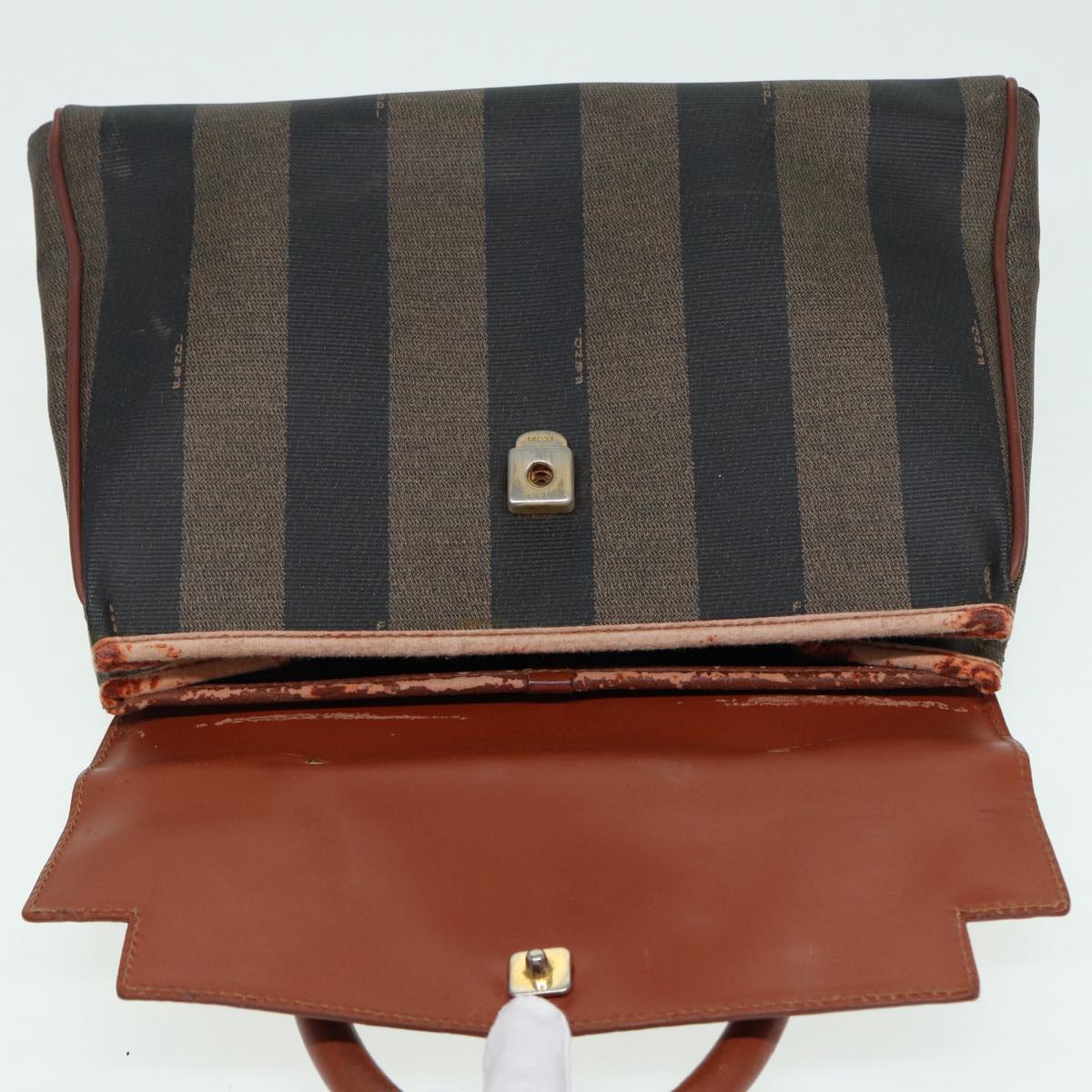 FENDI Pecan Canvas Hand Bag Brown Black ar12314
