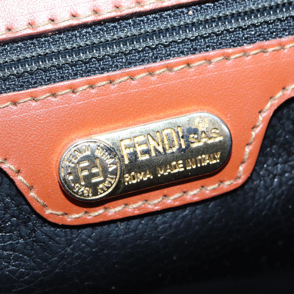 FENDI Pecan Canvas Hand Bag Brown Black ar12314