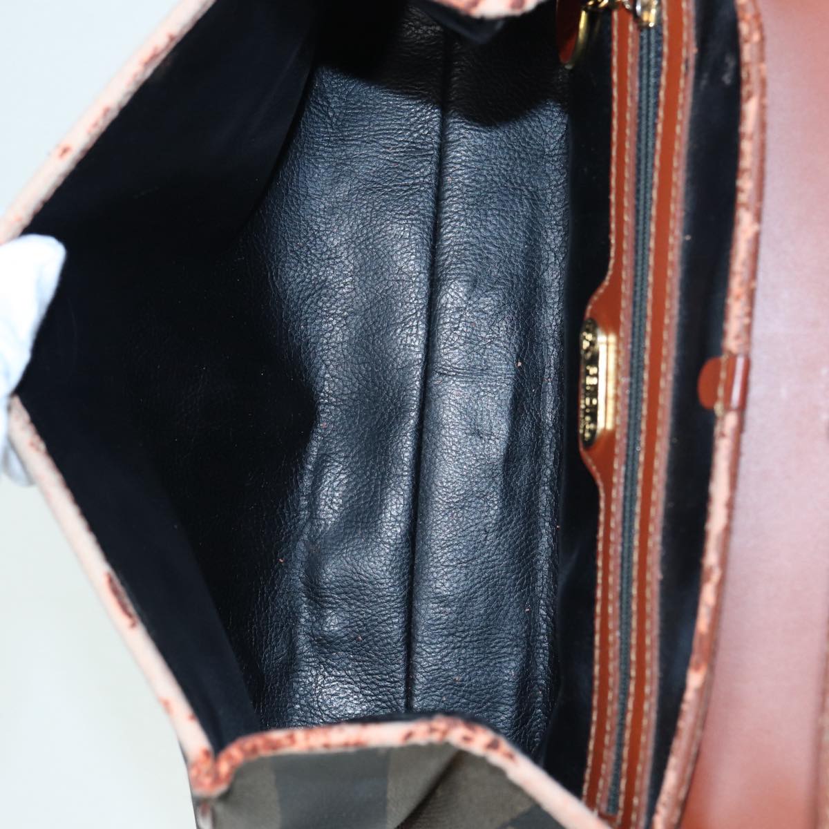 FENDI Pecan Canvas Hand Bag Brown Black ar12314