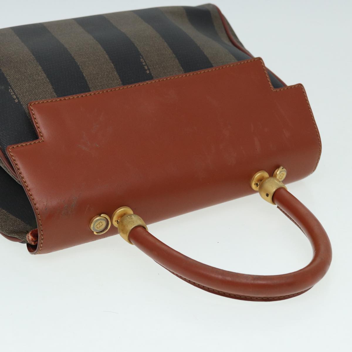 FENDI Pecan Canvas Hand Bag Brown Black ar12314