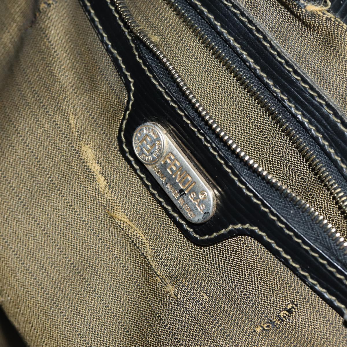 FENDI Pecan Canvas Hand Bag Brown Black ar12316