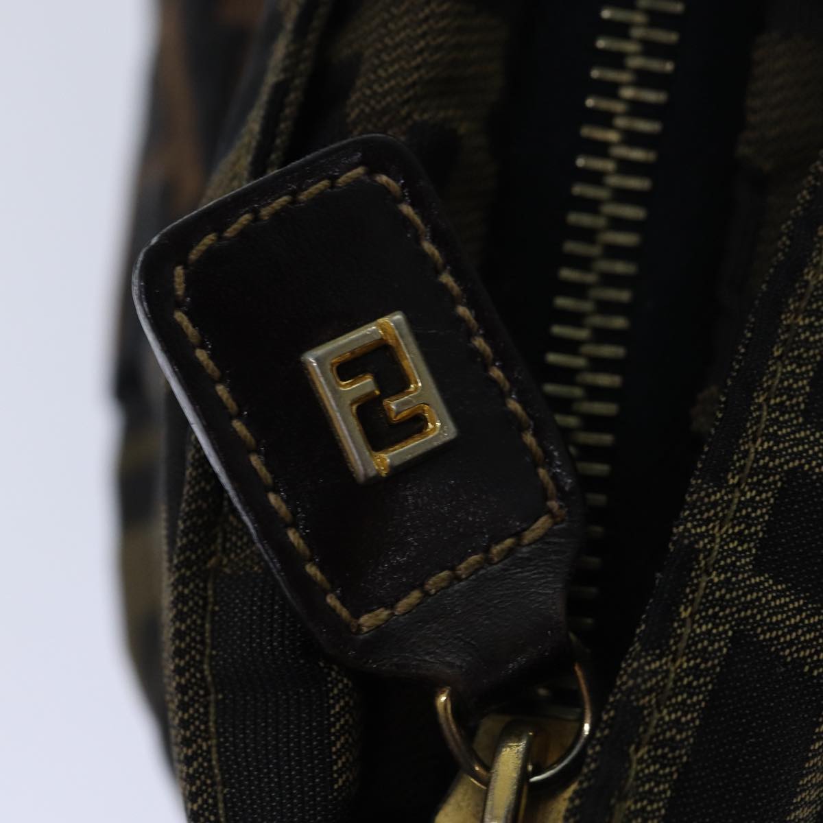 FENDI Zucca Canvas Hand Bag Brown Black ar12317