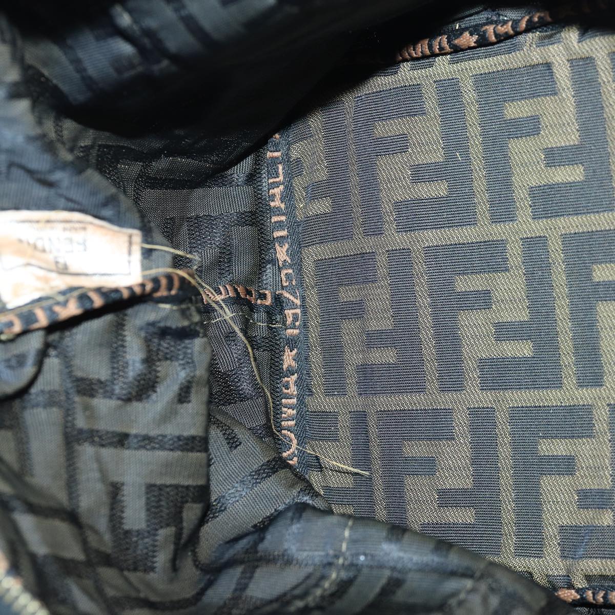 FENDI Zucca Canvas Hand Bag Brown Black ar12317