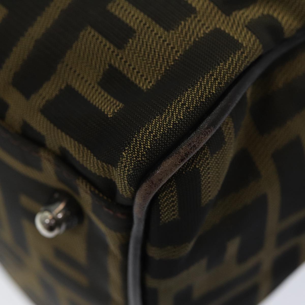 FENDI Zucca Canvas Hand Bag Brown Black ar12386