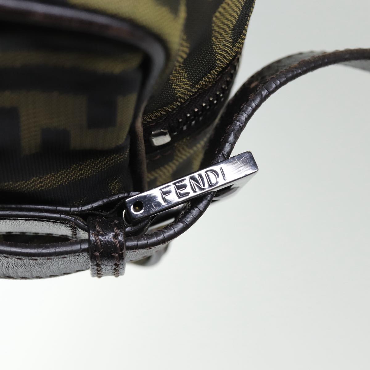 FENDI Zucca Canvas Hand Bag Brown Black ar12386