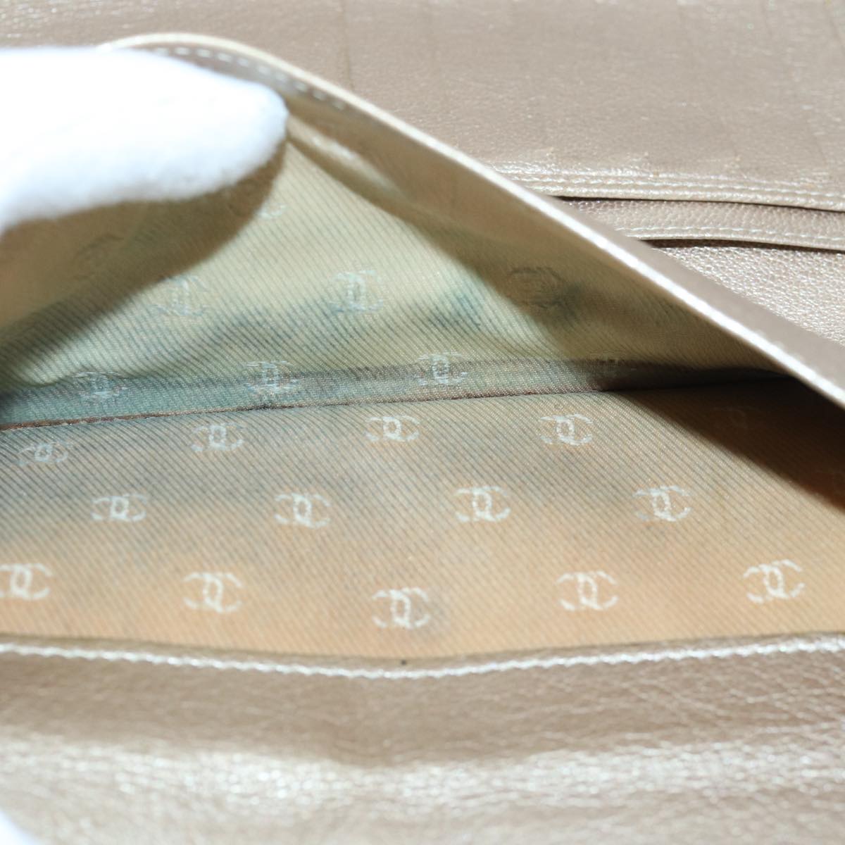 CHANEL COCO Mark Wallet Leather Beige Silver CC ar12390