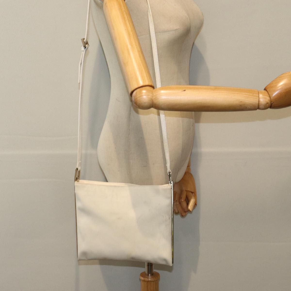 FENDI Shoulder Bag Nylon White Silver ar12395