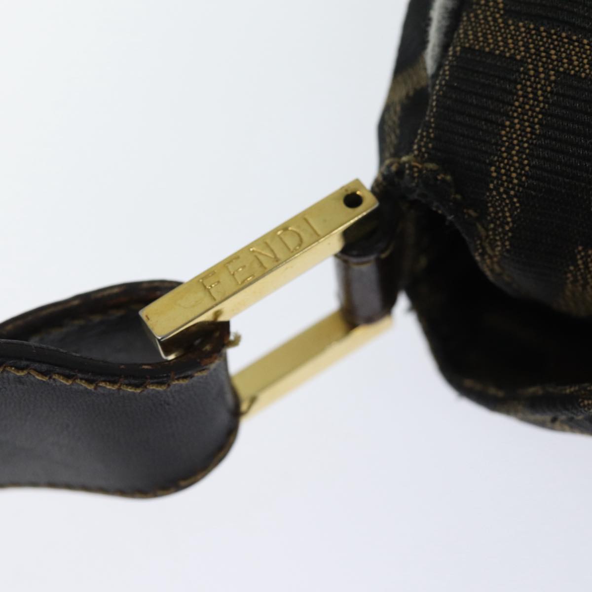 FENDI Zucca Canvas Shoulder Bag Brown Black gold ar12413