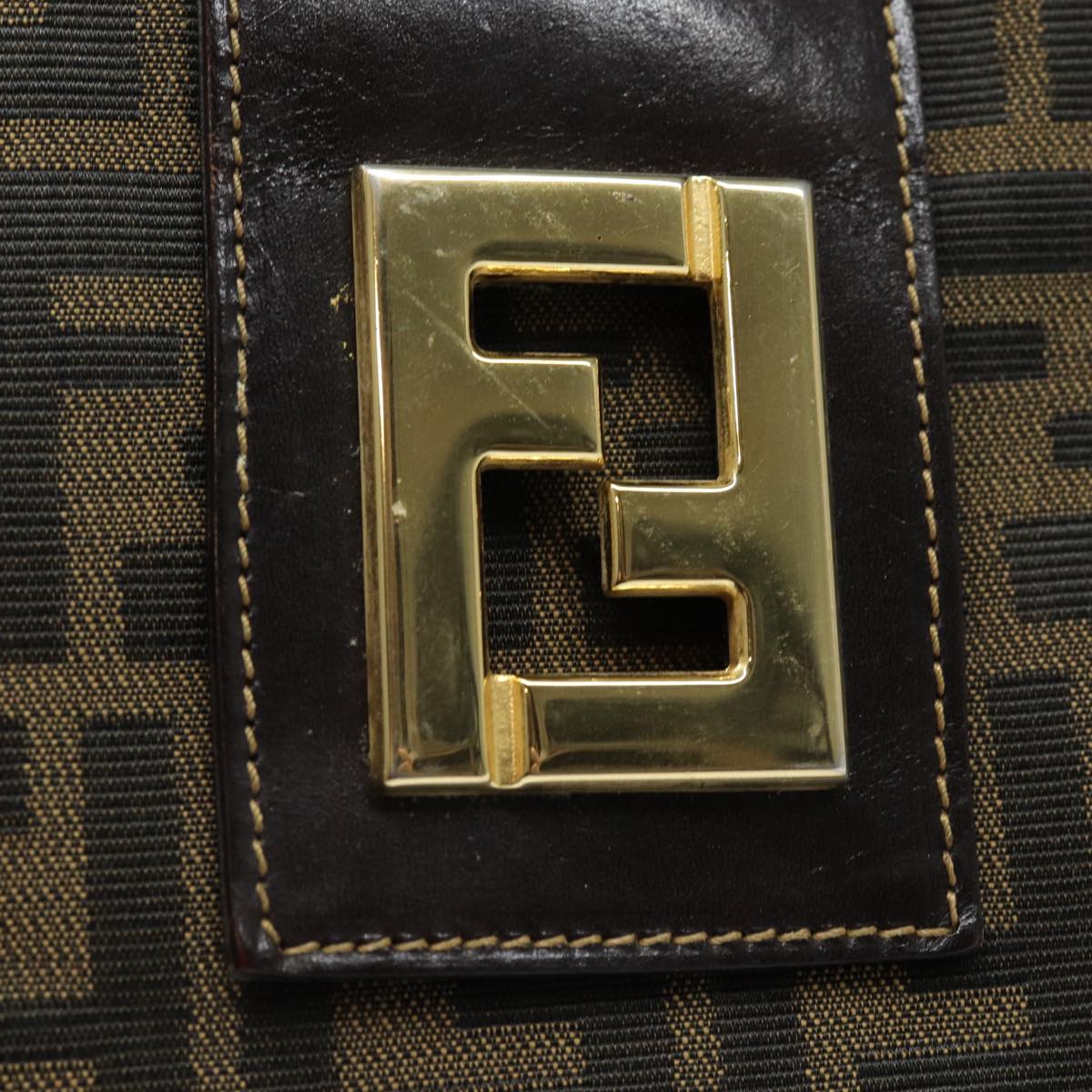 FENDI Zucca Canvas Shoulder Bag Brown Black gold ar12413