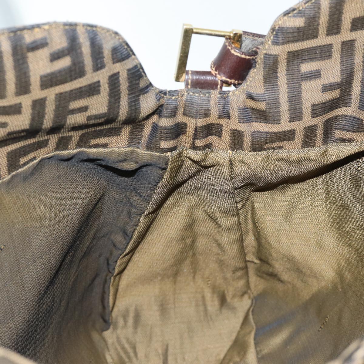FENDI Zucca Canvas Shoulder Bag Brown Black gold ar12413