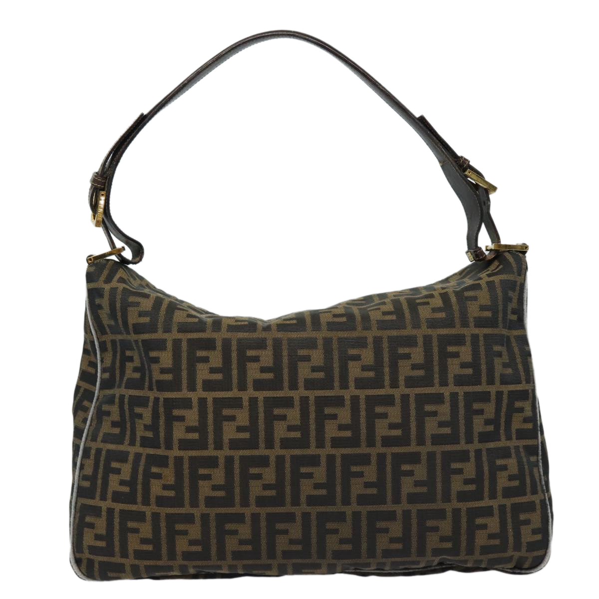 FENDI Zucca Canvas Shoulder Bag Brown Black gold ar12413