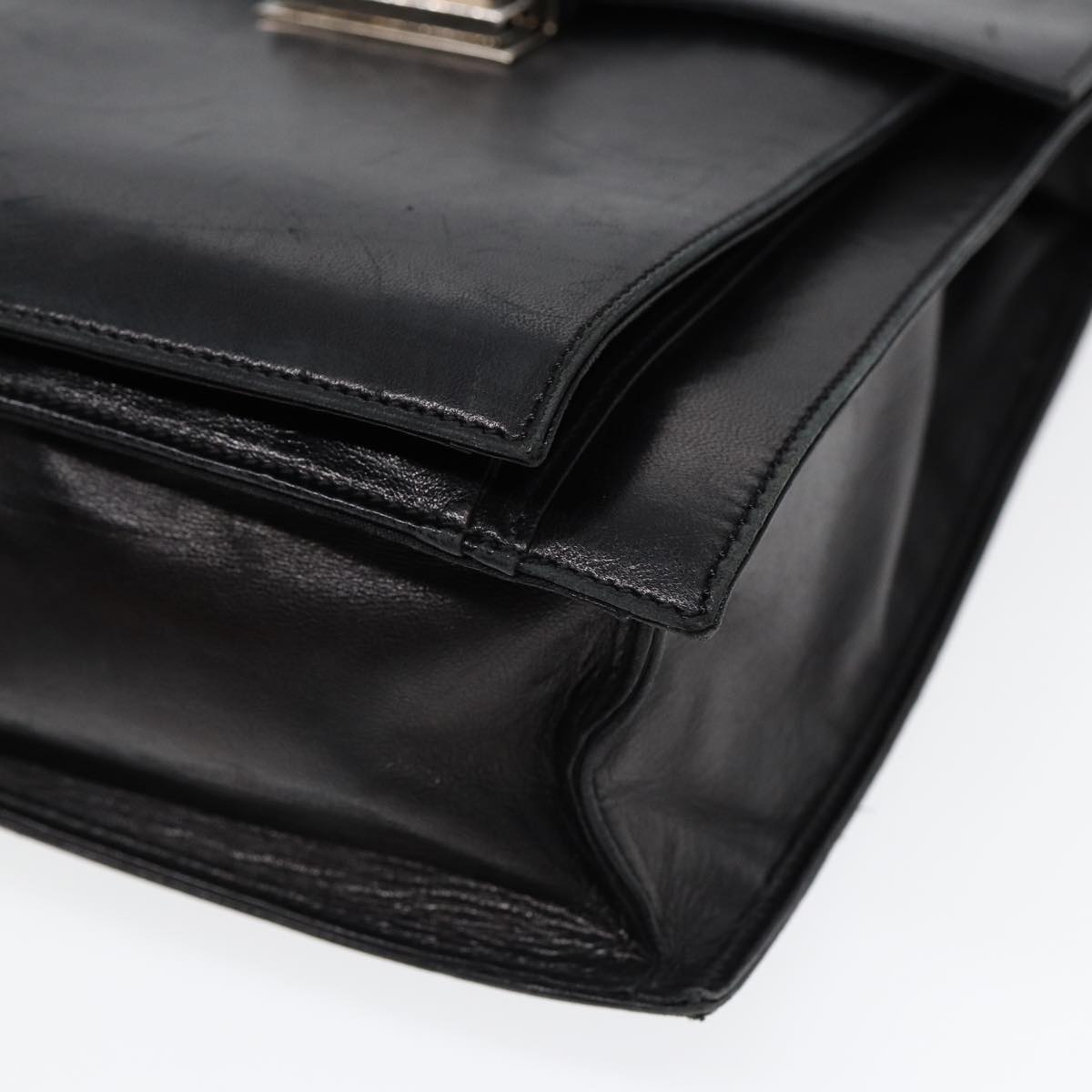 FENDI Hand Bag Leather 2way Black Silver ar12462