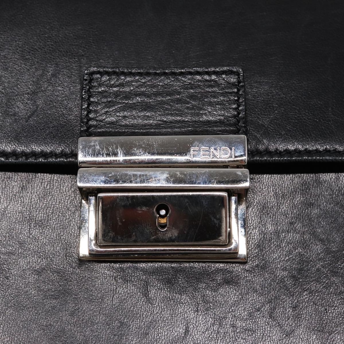 FENDI Hand Bag Leather 2way Black Silver ar12462