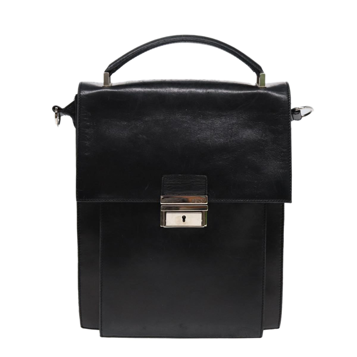 FENDI Hand Bag Leather 2way Black Silver ar12462