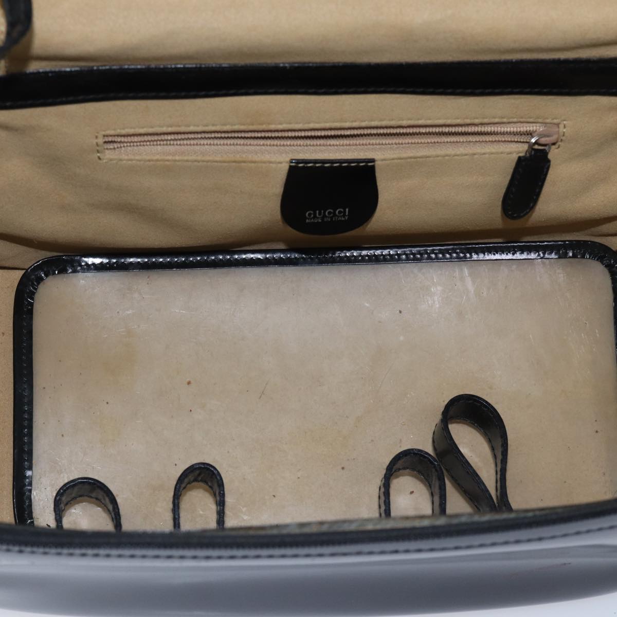 GUCCI Bamboo Vanity Hand Bag Patent 2way Black Silver 013 122 2491 ar12527