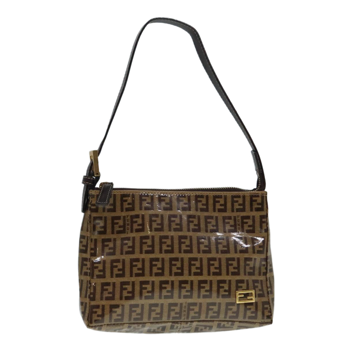 FENDI Zucchino Canvas Hand Bag Brown Gold ar12553