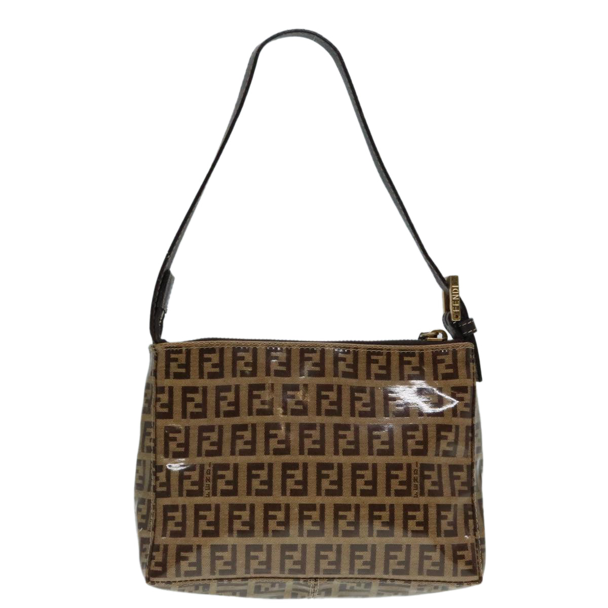 FENDI Zucchino Canvas Hand Bag Brown Gold ar12553