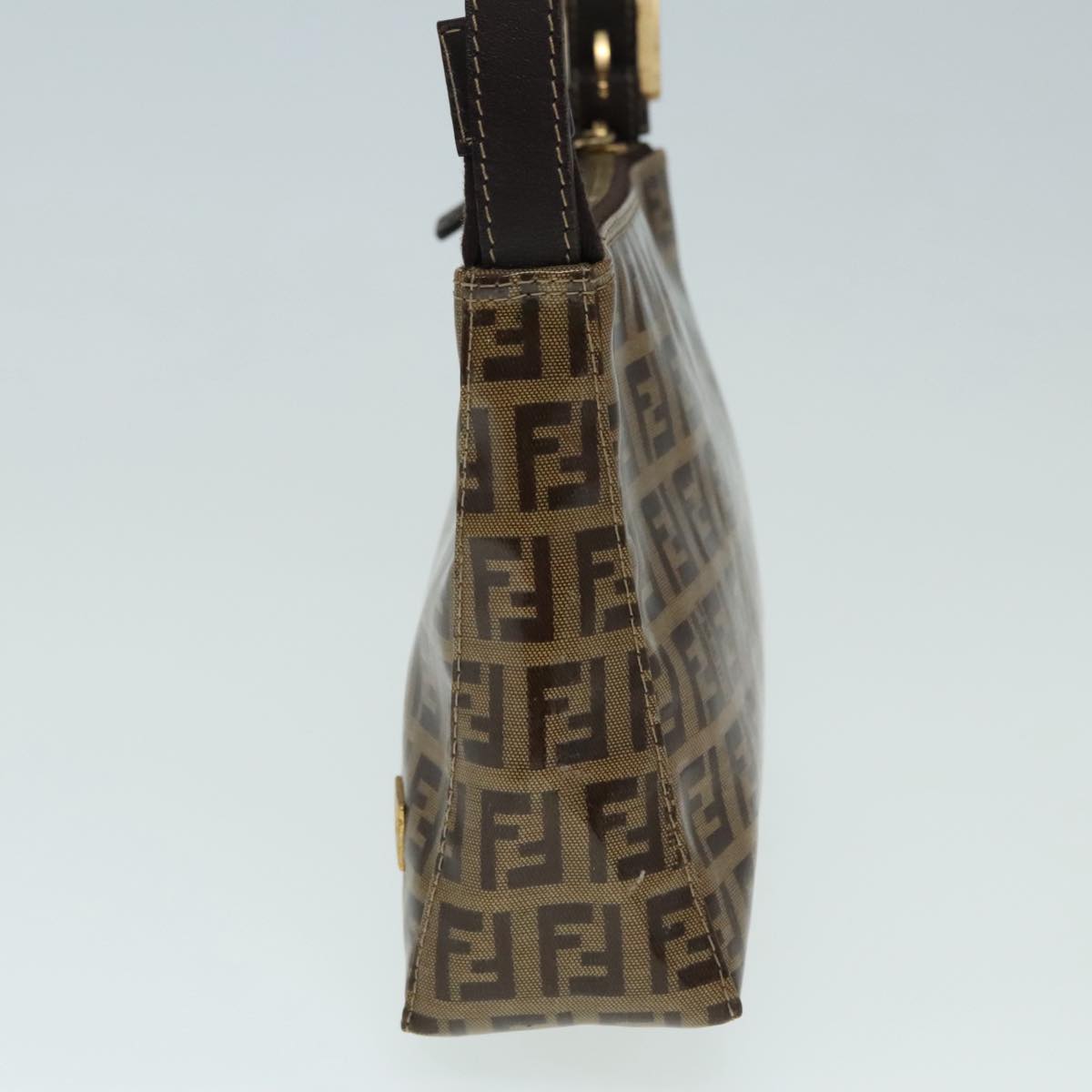 FENDI Zucchino Canvas Hand Bag Brown Gold ar12553