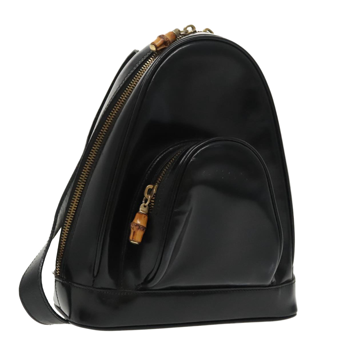 GUCCI Bamboo Body Bag Enamel Black Gold 003 2113 0127 ar12723