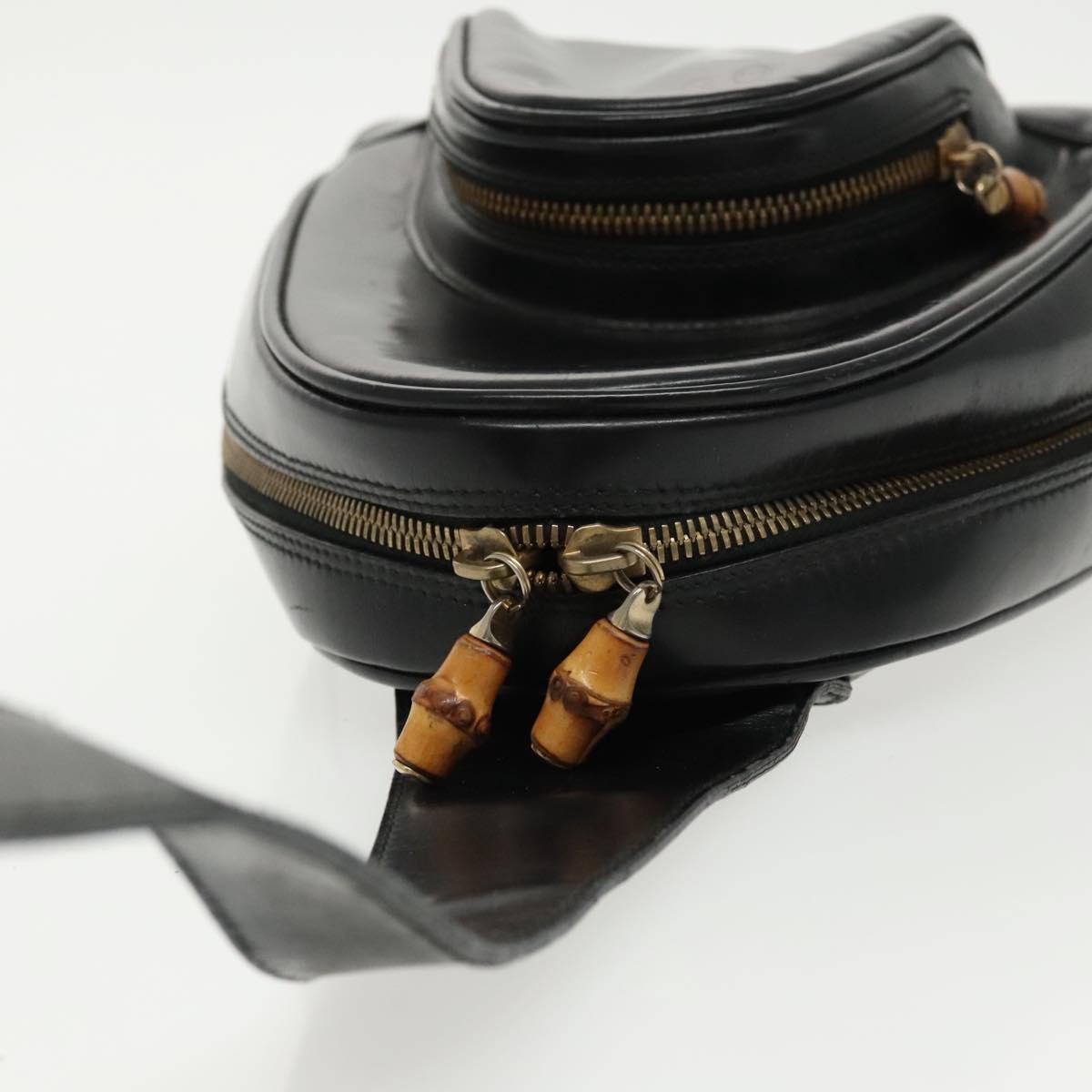 GUCCI Bamboo Body Bag Enamel Black Gold 003 2113 0127 ar12723