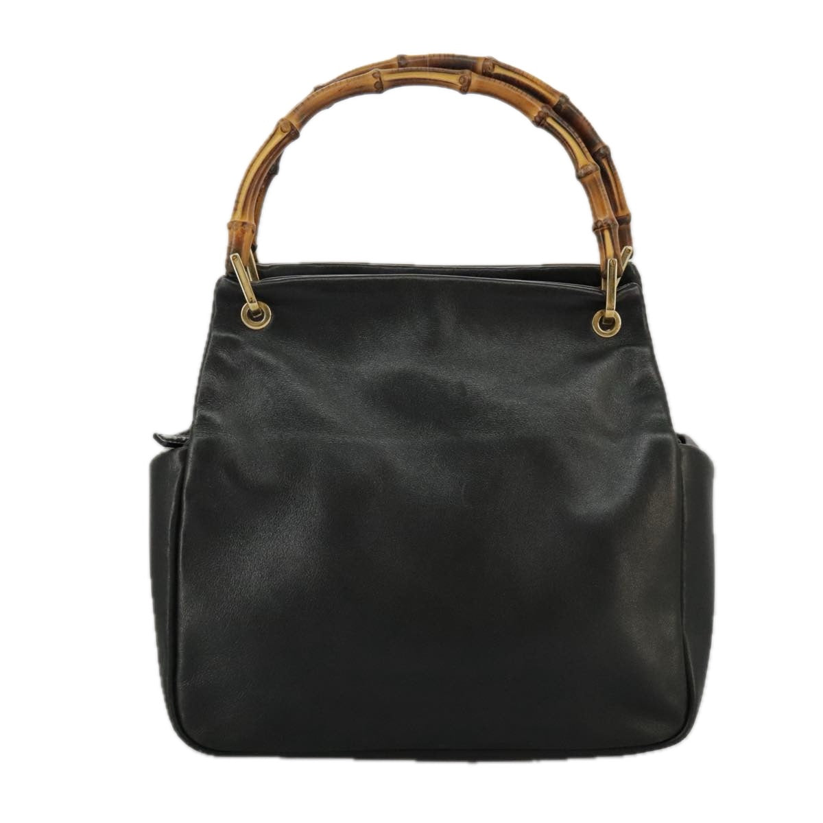 GUCCI Bamboo Hand Bag Leather Black Gold 000 3444 0580 ar12724