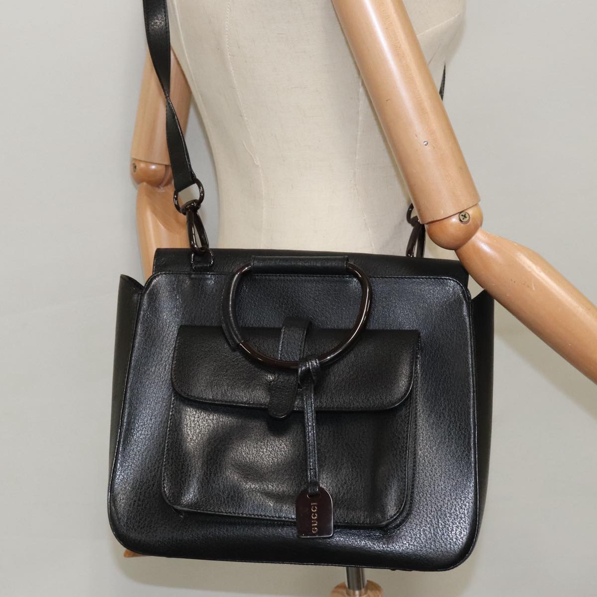 GUCCI Hand Bag Leather 2way Black 000 2058 0307 6 ar12725