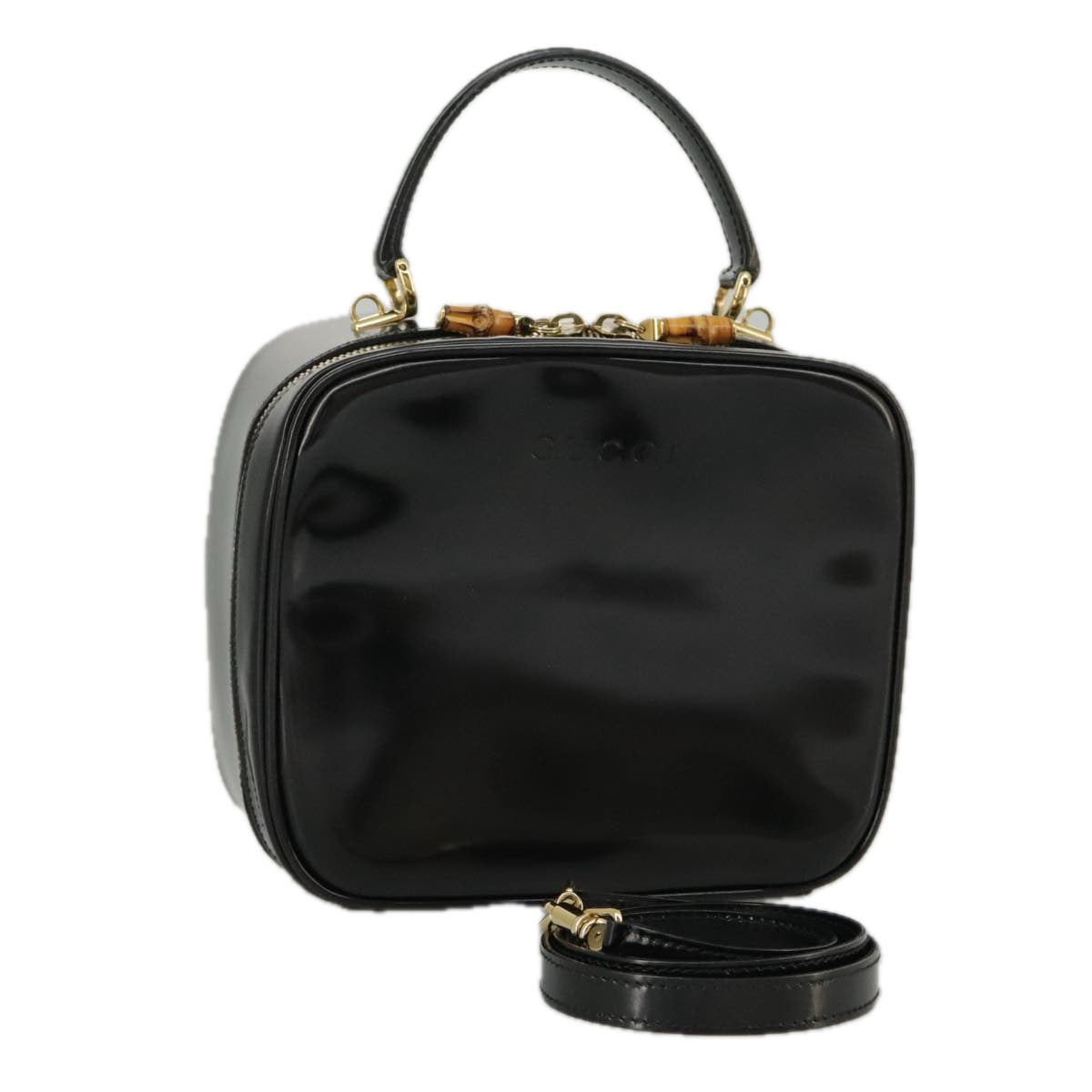 GUCCI Bamboo Vanity Hand Bag Patent 2way Black 000 3270 0323 ar12726