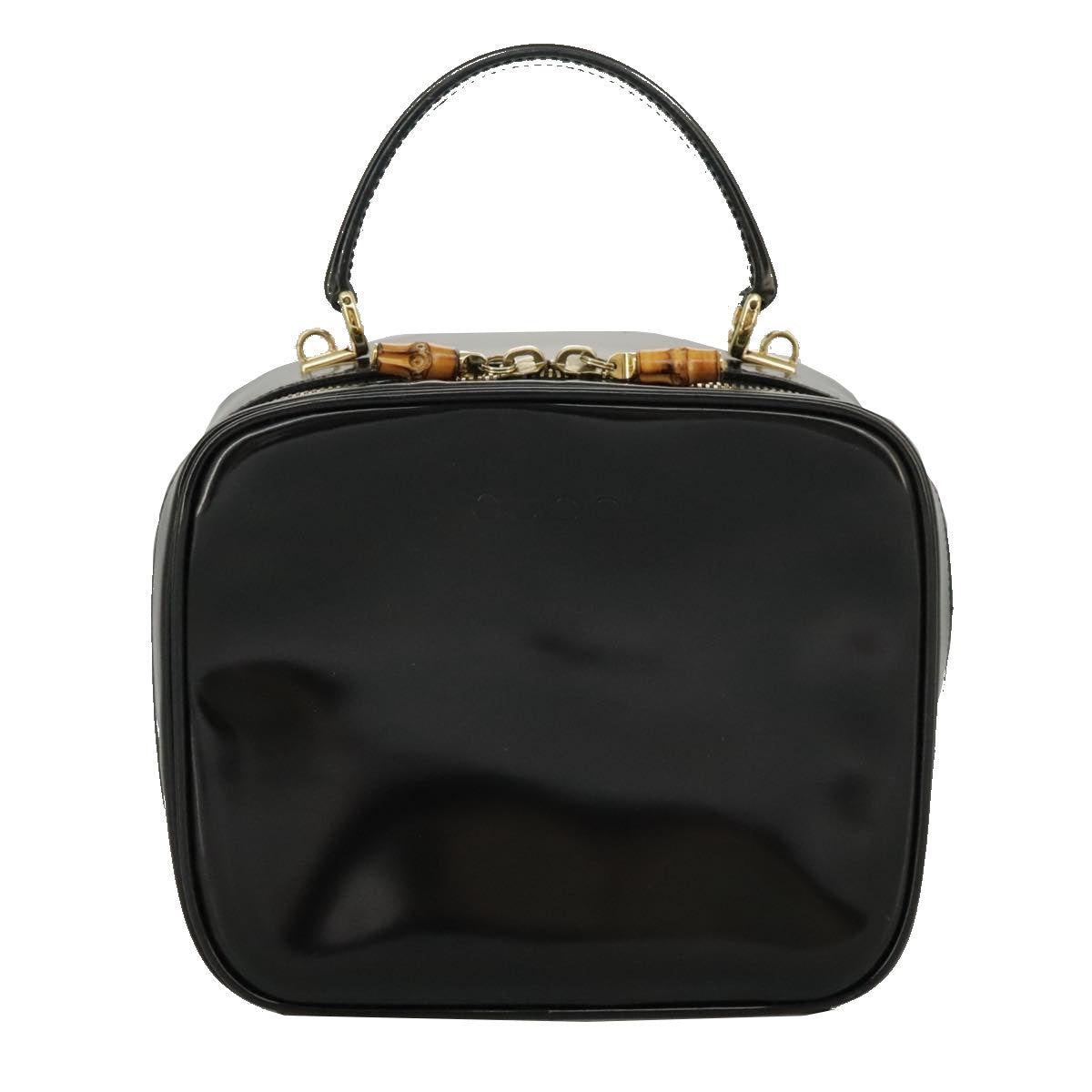 GUCCI Bamboo Vanity Hand Bag Patent 2way Black 000 3270 0323 ar12726