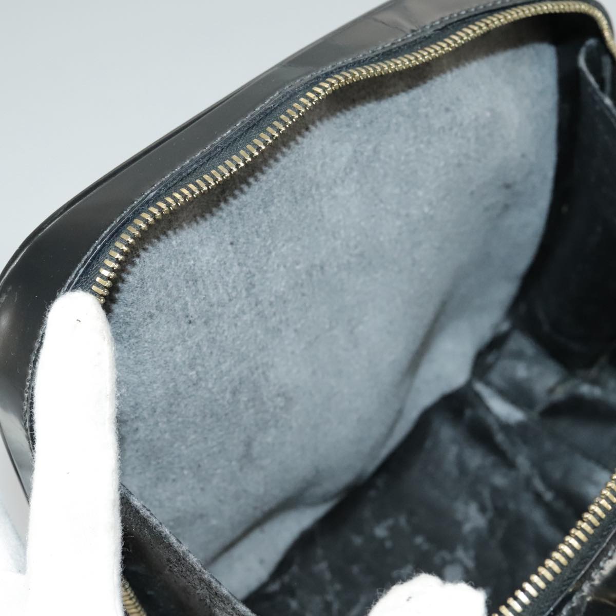 GUCCI Bamboo Vanity Hand Bag Patent 2way Black 000 3270 0323 ar12726