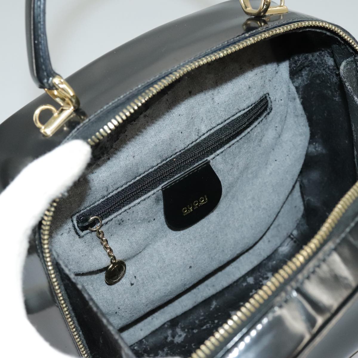GUCCI Bamboo Vanity Hand Bag Patent 2way Black 000 3270 0323 ar12726
