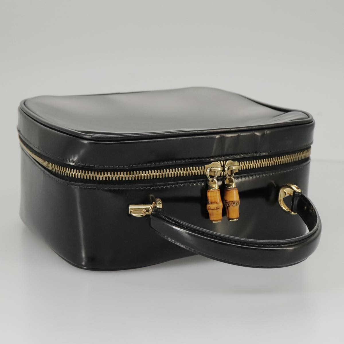 GUCCI Bamboo Vanity Hand Bag Patent 2way Black 000 3270 0323 ar12726