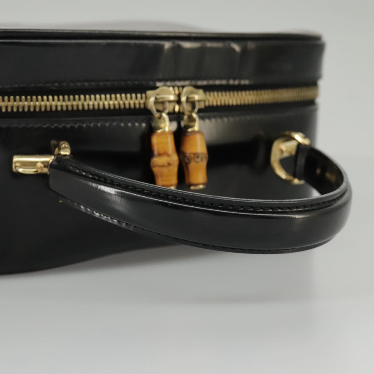 GUCCI Bamboo Vanity Hand Bag Patent 2way Black 000 3270 0323 ar12726