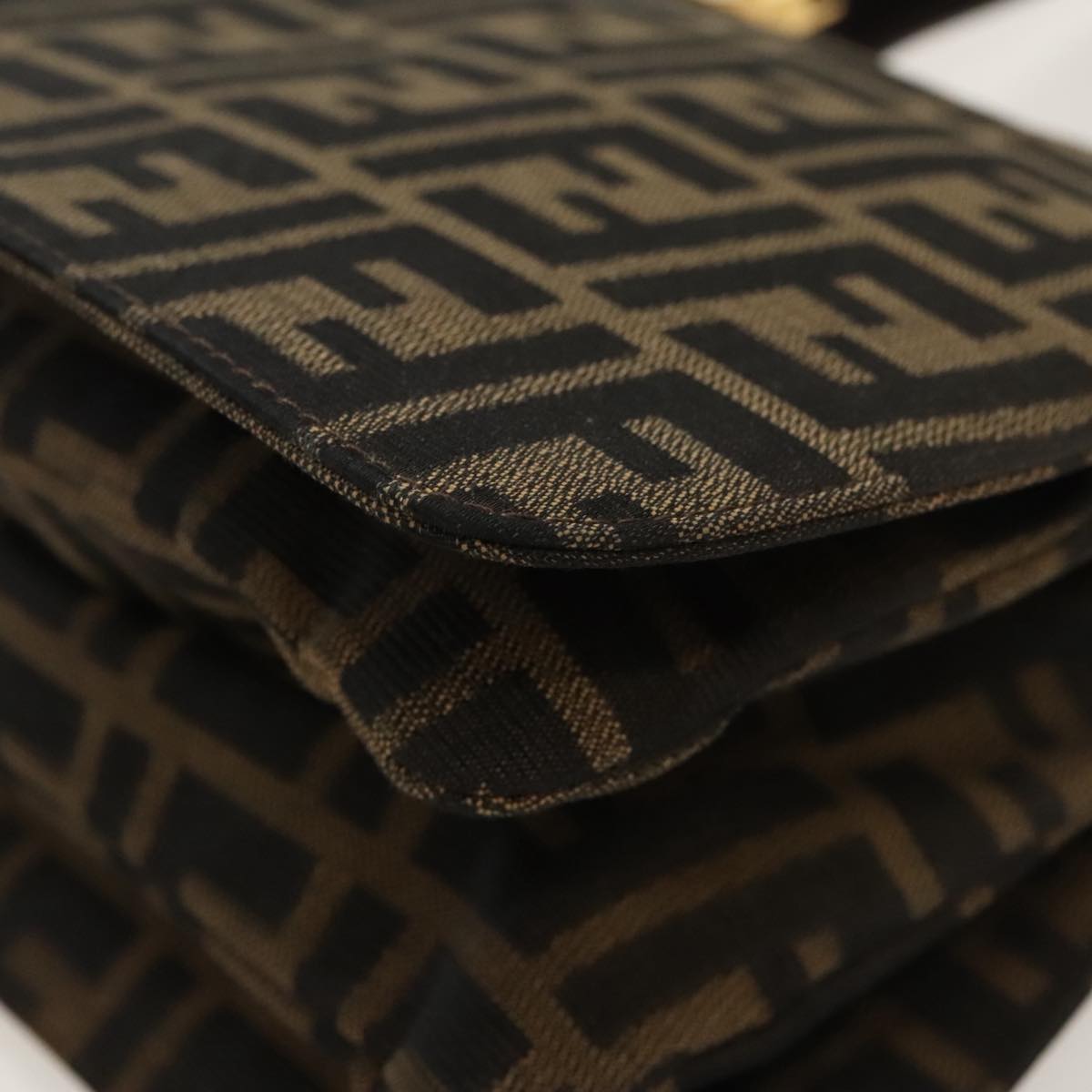 FENDI Zucca Canvas Hand Bag Brown Black gold ar12735