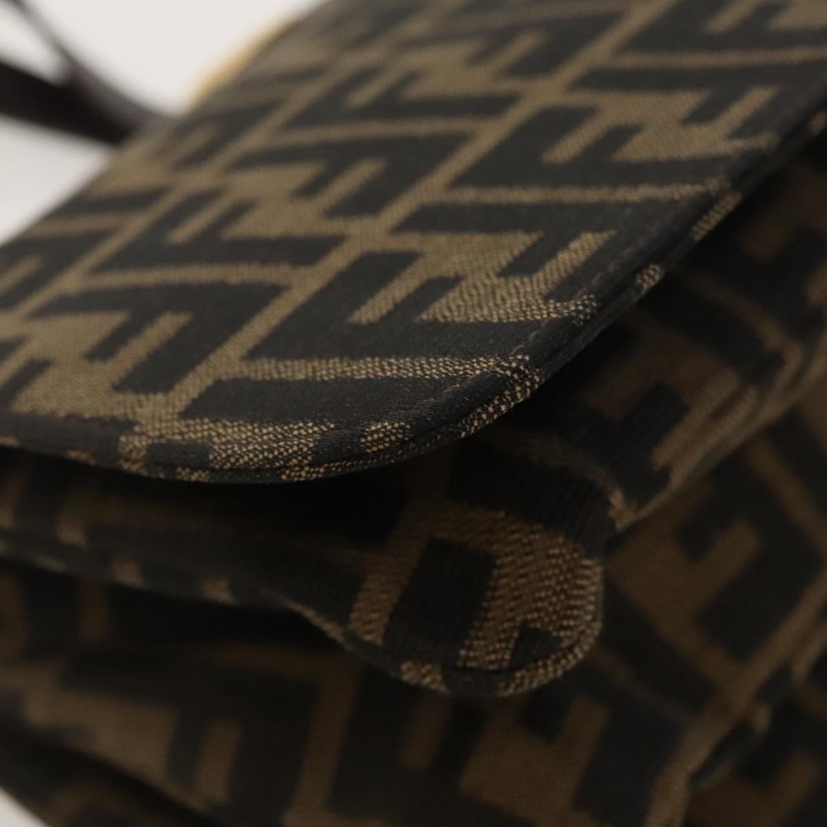 FENDI Zucca Canvas Hand Bag Brown Black gold ar12735