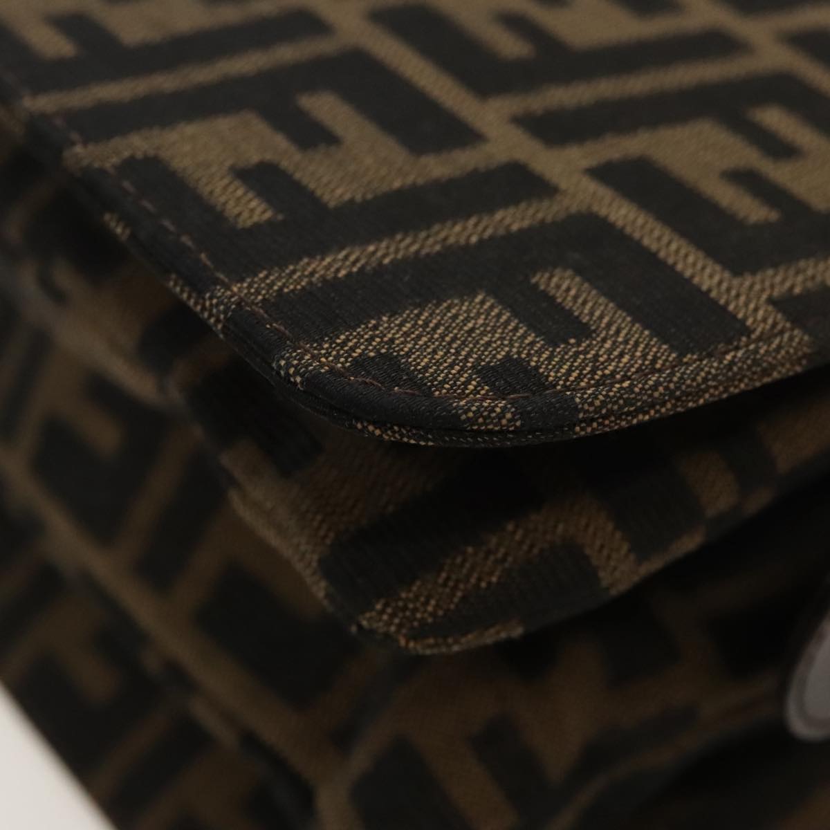 FENDI Zucca Canvas Hand Bag Brown Black gold ar12735