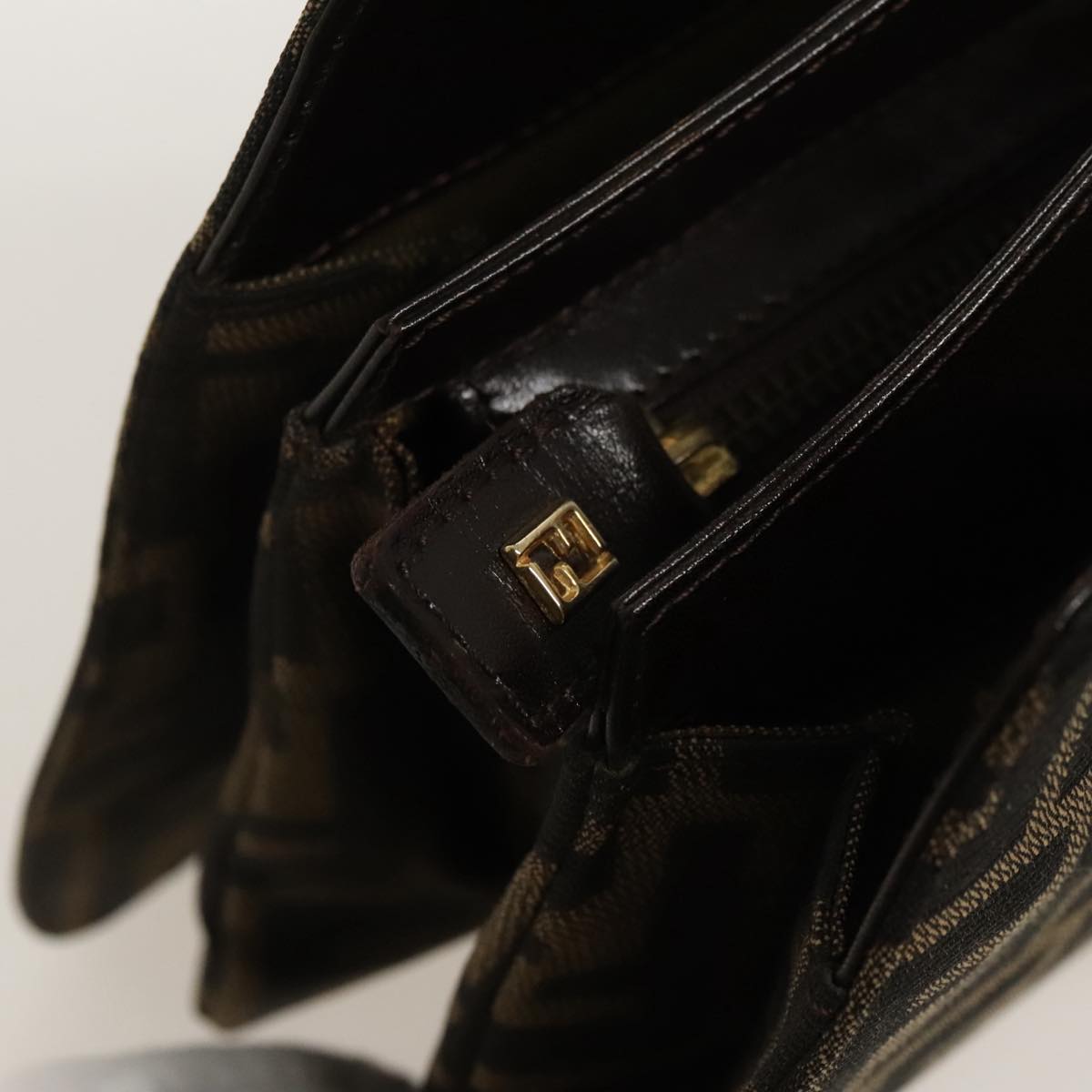 FENDI Zucca Canvas Hand Bag Brown Black gold ar12735