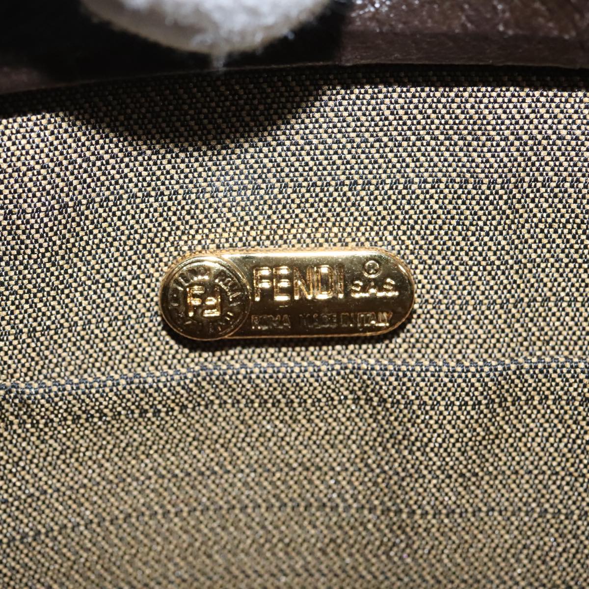 FENDI Zucca Canvas Hand Bag Brown Black gold ar12735