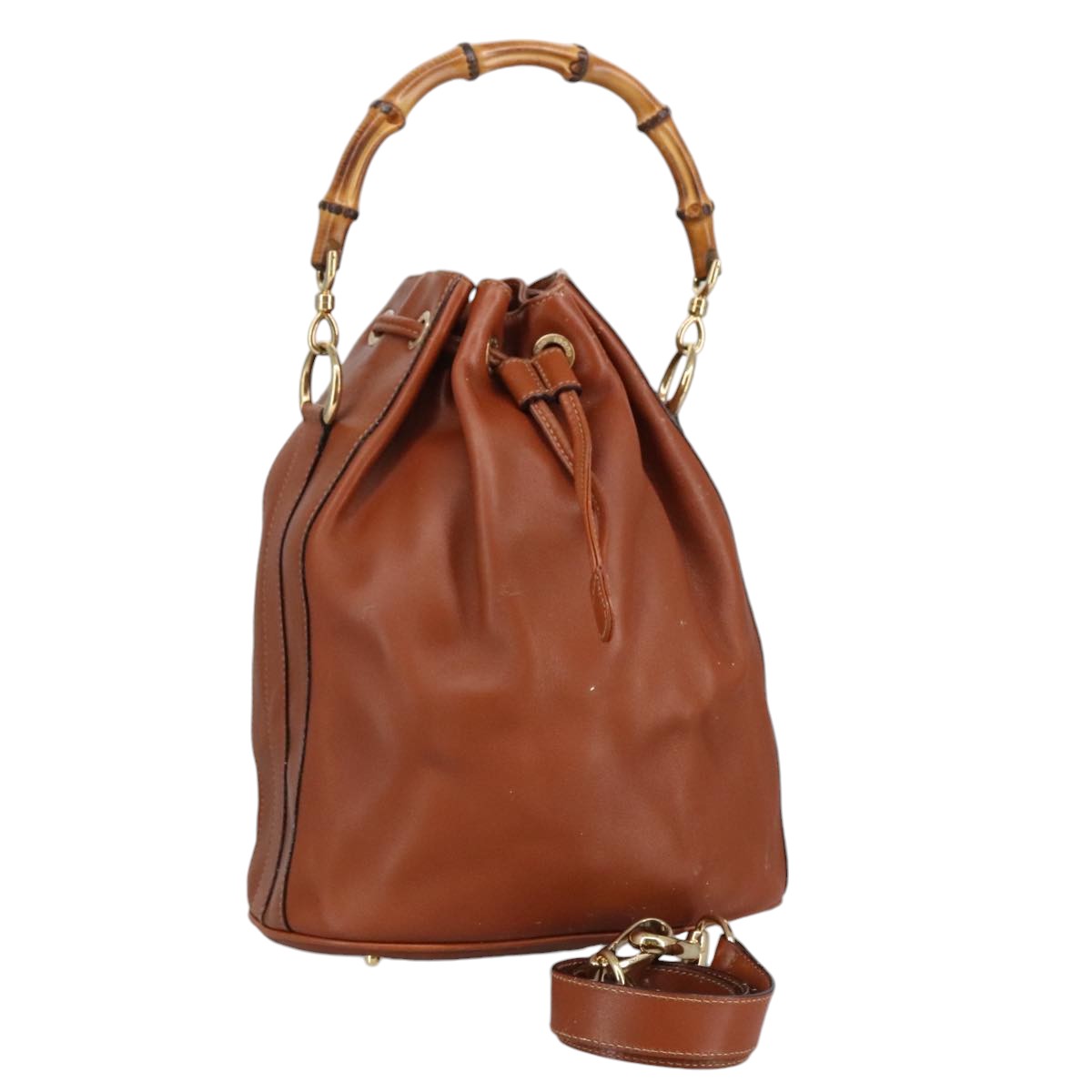 GUCCI Bamboo Hand Bag Leather 2way Brown ar12794