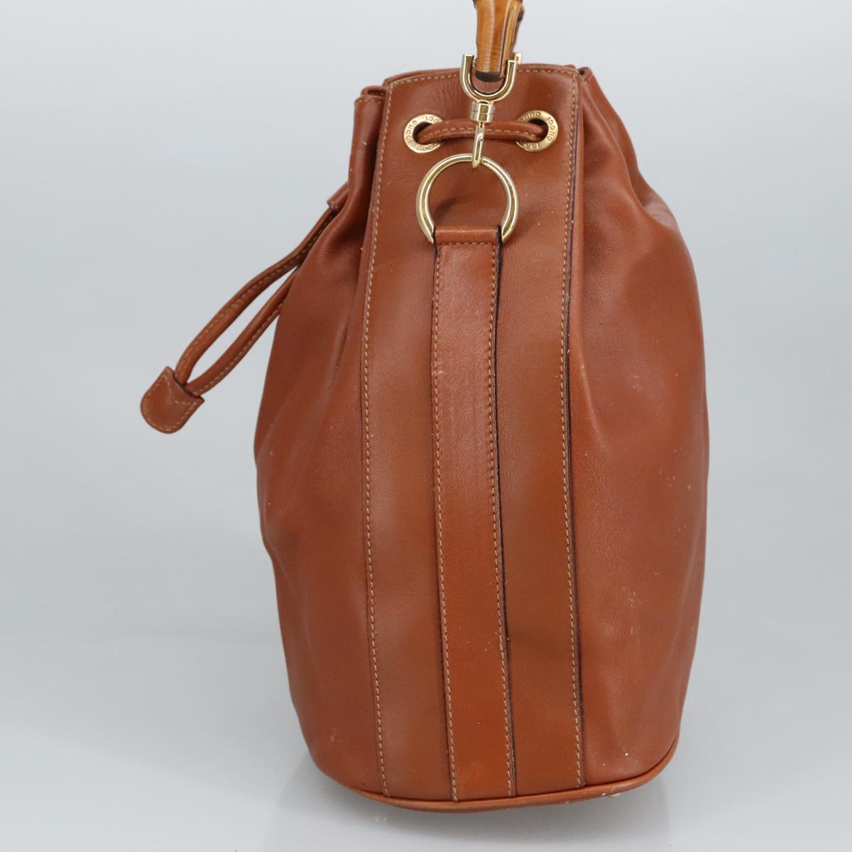 GUCCI Bamboo Hand Bag Leather 2way Brown ar12794