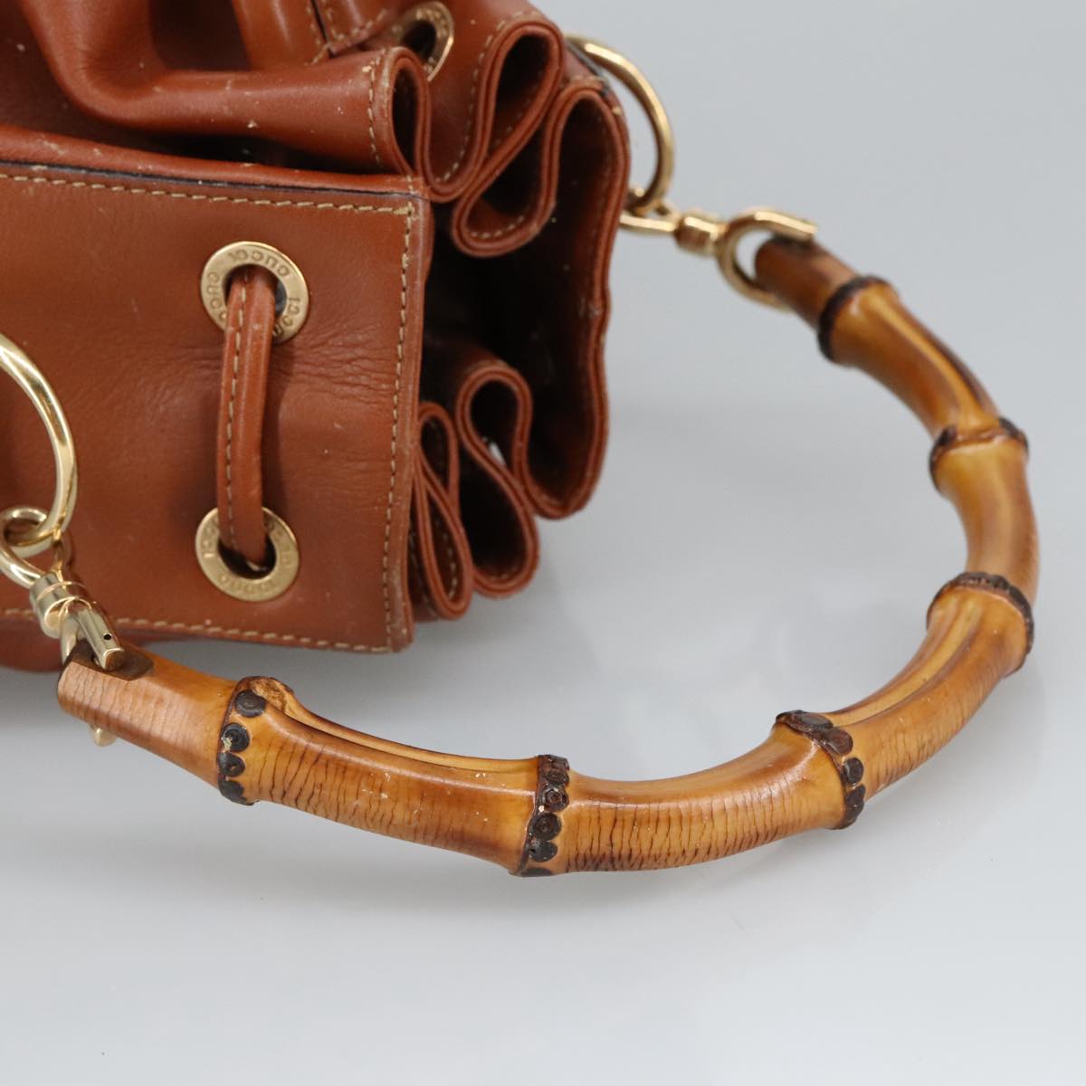 GUCCI Bamboo Hand Bag Leather 2way Brown ar12794