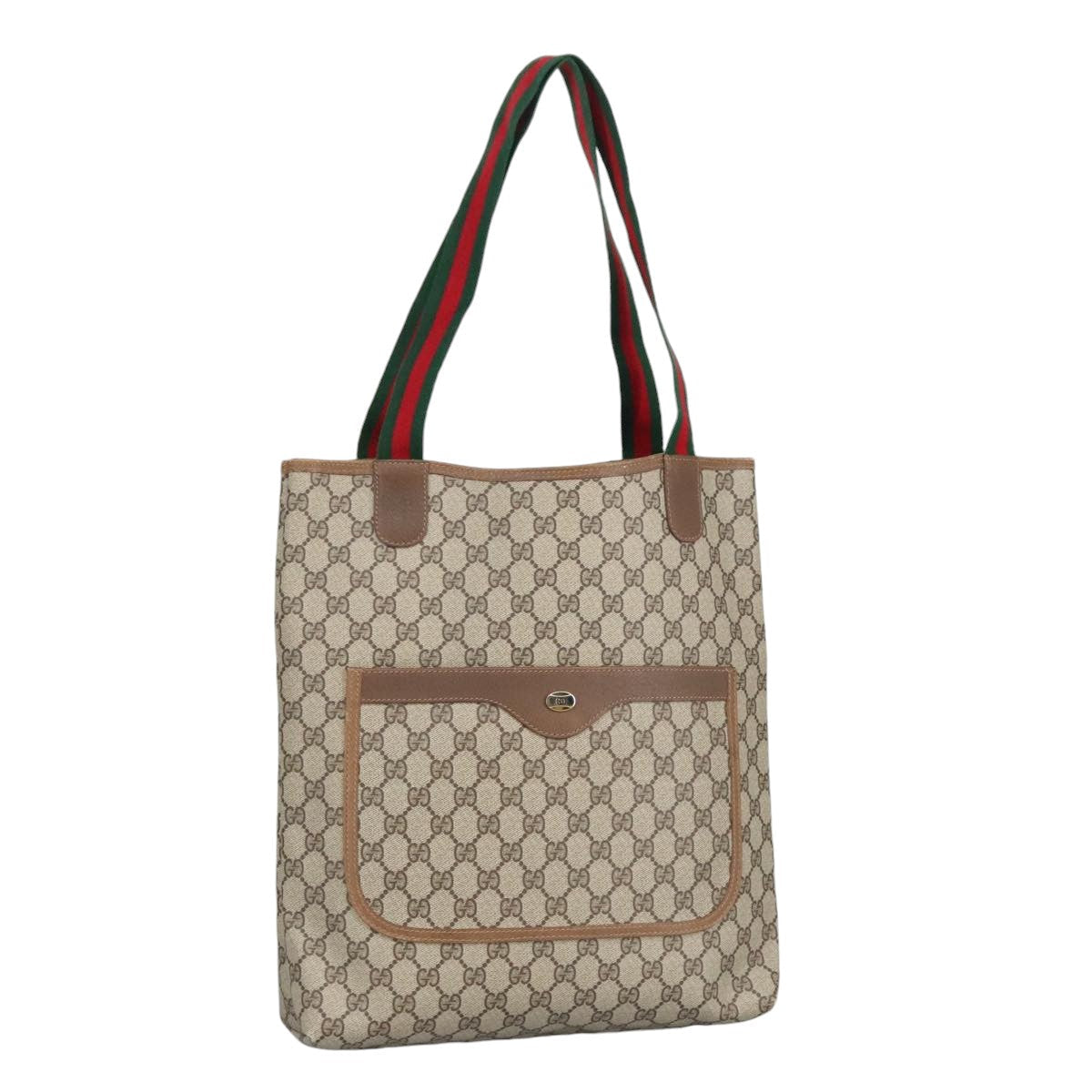 GUCCI GG Supreme Web Sherry Line Interlocking Tote Bag PVC Beige ar12821