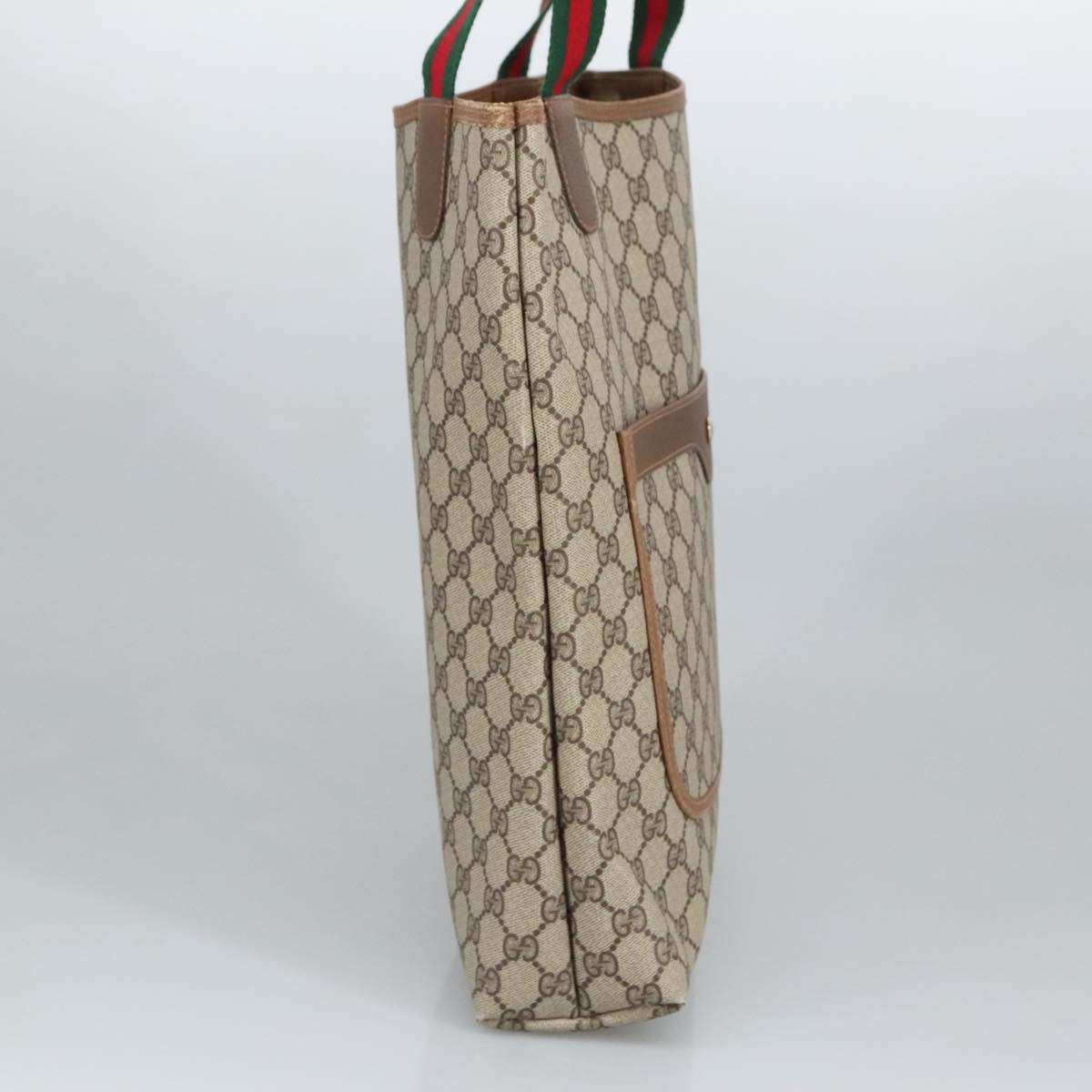 GUCCI GG Supreme Web Sherry Line Interlocking Tote Bag PVC Beige ar12821