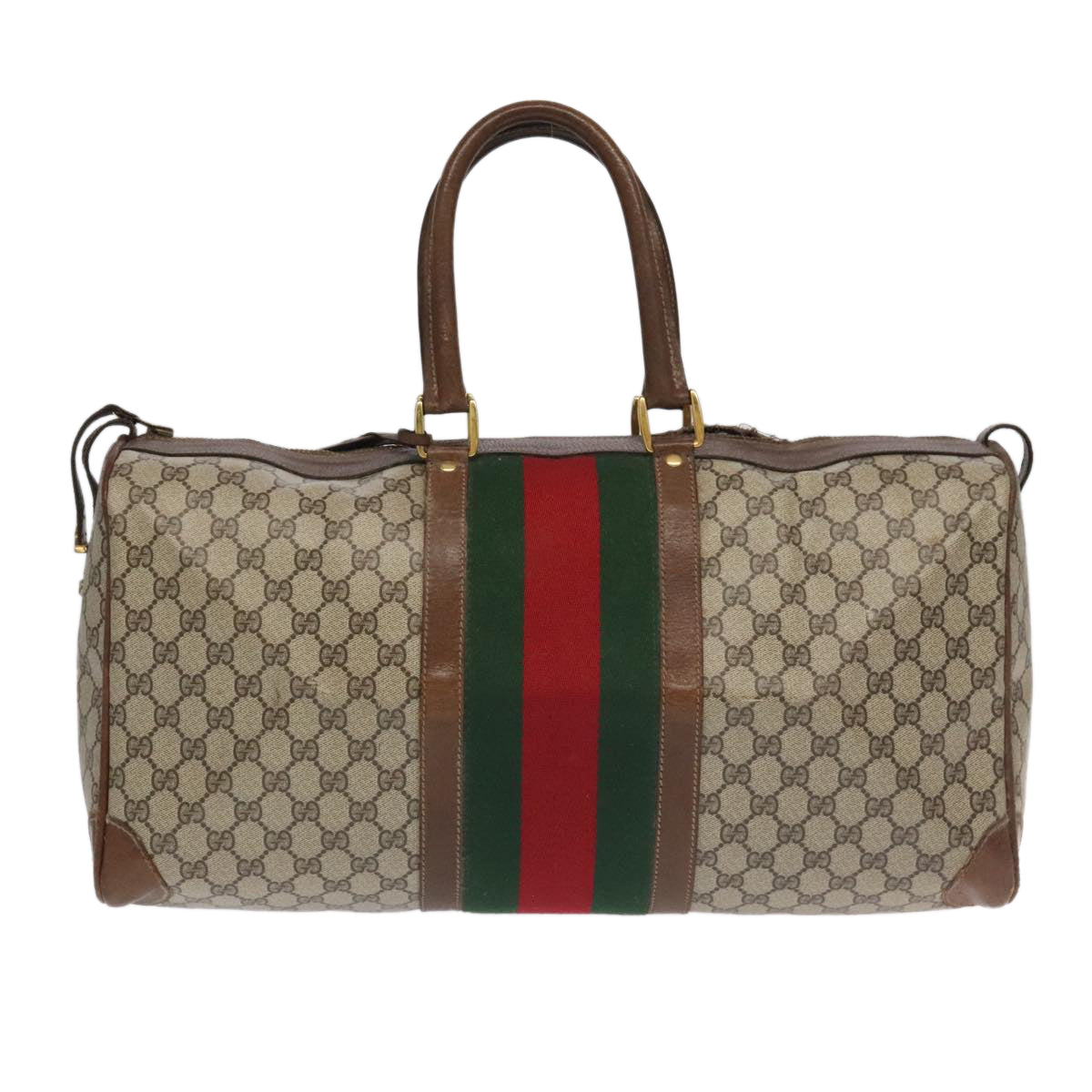 GUCCI GG Supreme Web Sherry Line Boston Bag PVC Beige Green Red ar12835