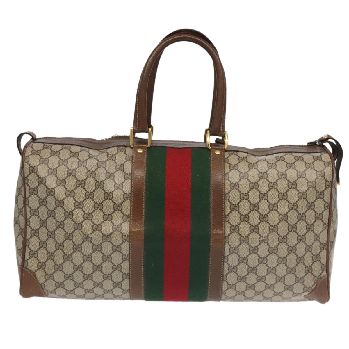 GUCCI GG Supreme Web Sherry Line Boston Bag PVC Beige Green Red ar12835