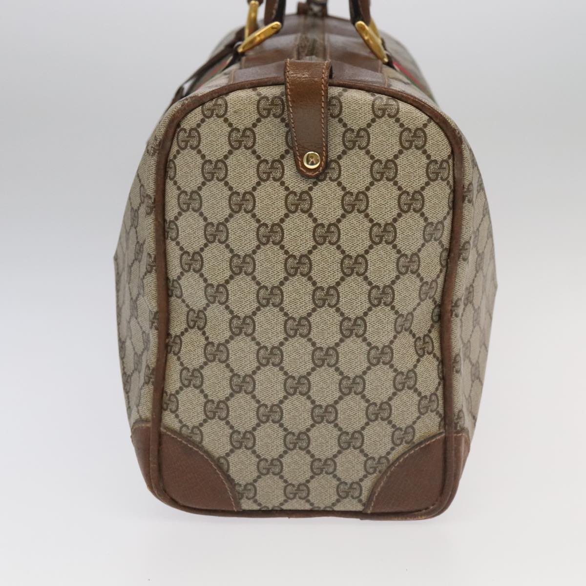 GUCCI GG Supreme Web Sherry Line Boston Bag PVC Beige Green Red ar12835