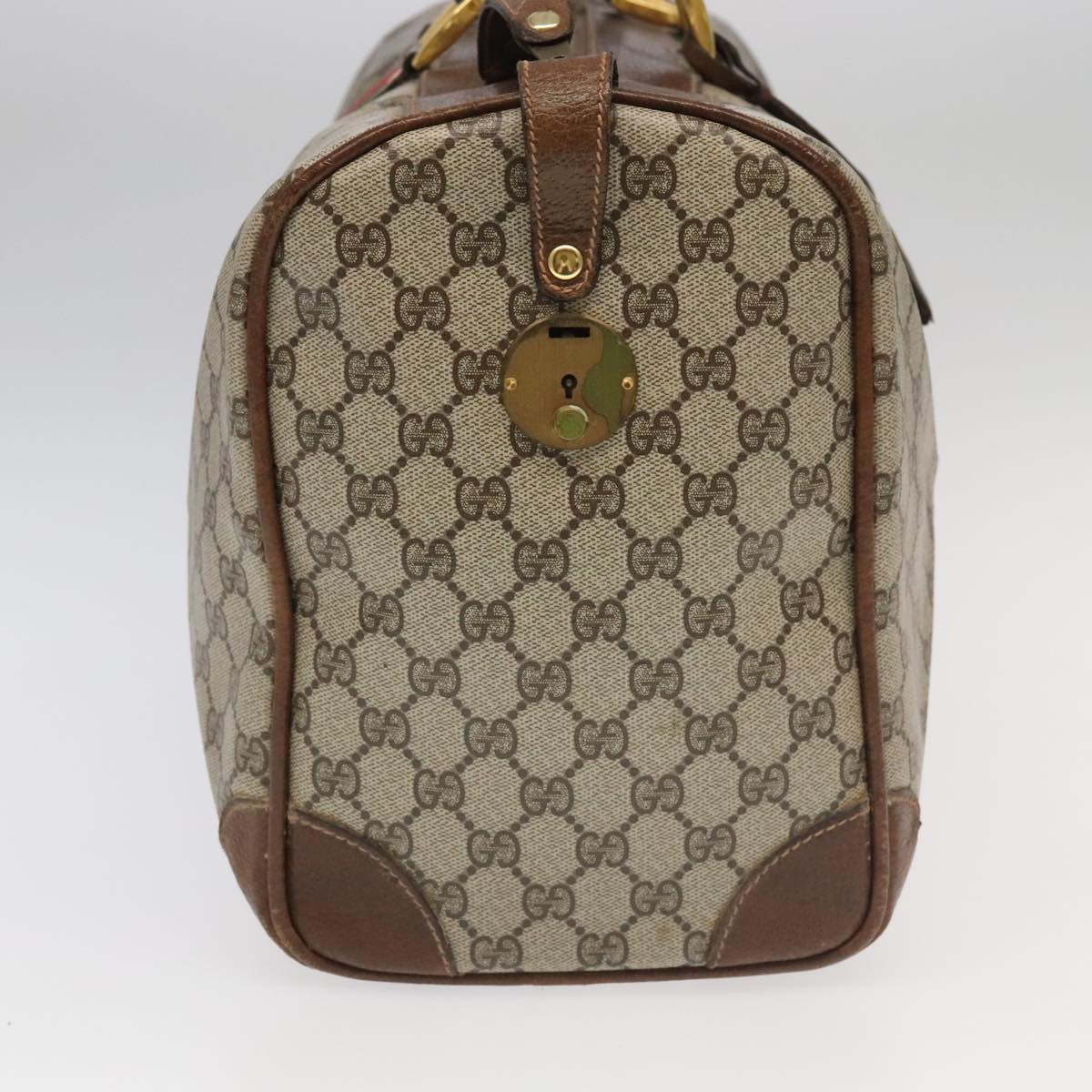 GUCCI GG Supreme Web Sherry Line Boston Bag PVC Beige Green Red ar12835