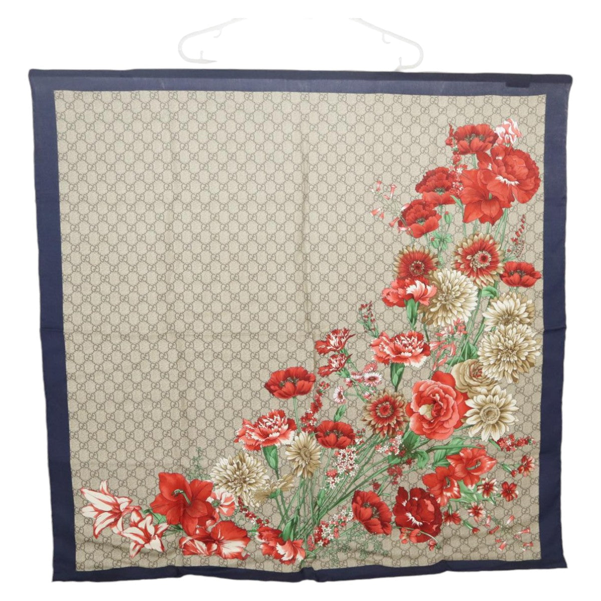GUCCI Scarf Silk Beige Navy ar12889