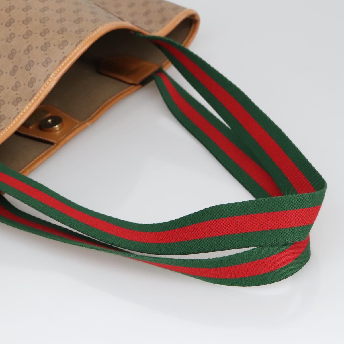 GUCCI Micro GG Supreme Web Sherry Line Tote Bag PVC Beige Red Green ar12946