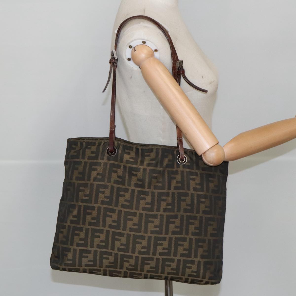 FENDI Zucca Canvas Tote Bag Brown Black ar12958